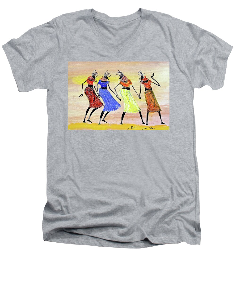 Africa Men's V-Neck T-Shirt featuring the painting B-249 by Martin Bulinya