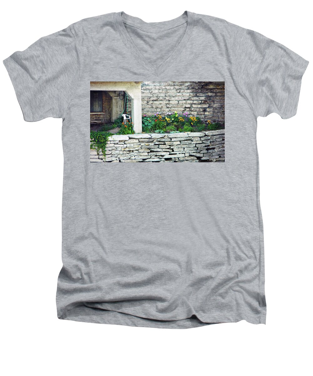 Basement River View Men's V-Neck T-Shirt featuring the photograph Basement River View by Cyryn Fyrcyd