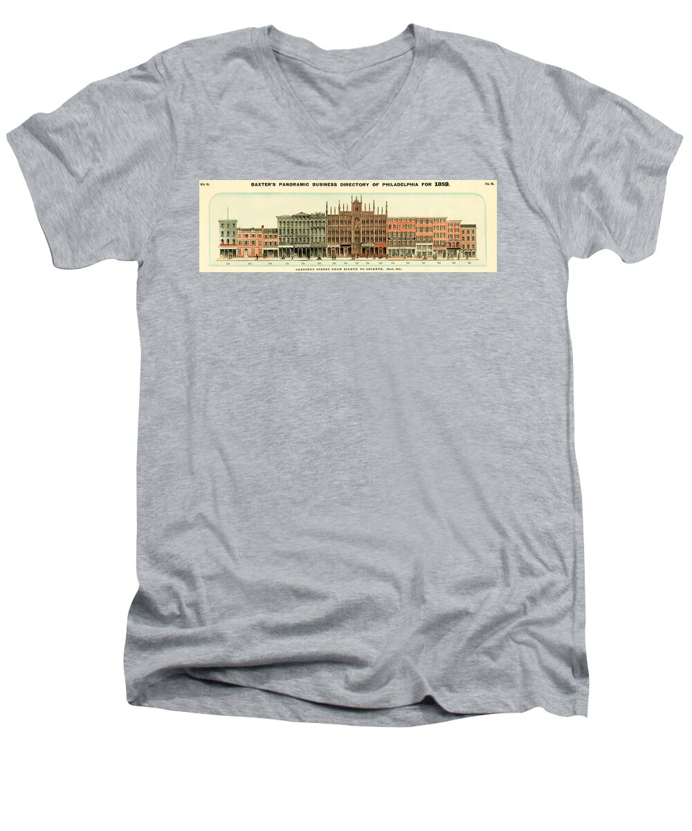 Philadelphia Men's V-Neck T-Shirt featuring the mixed media Baxter's Panoramic Business Directory by Dewitt Clinton Baxter