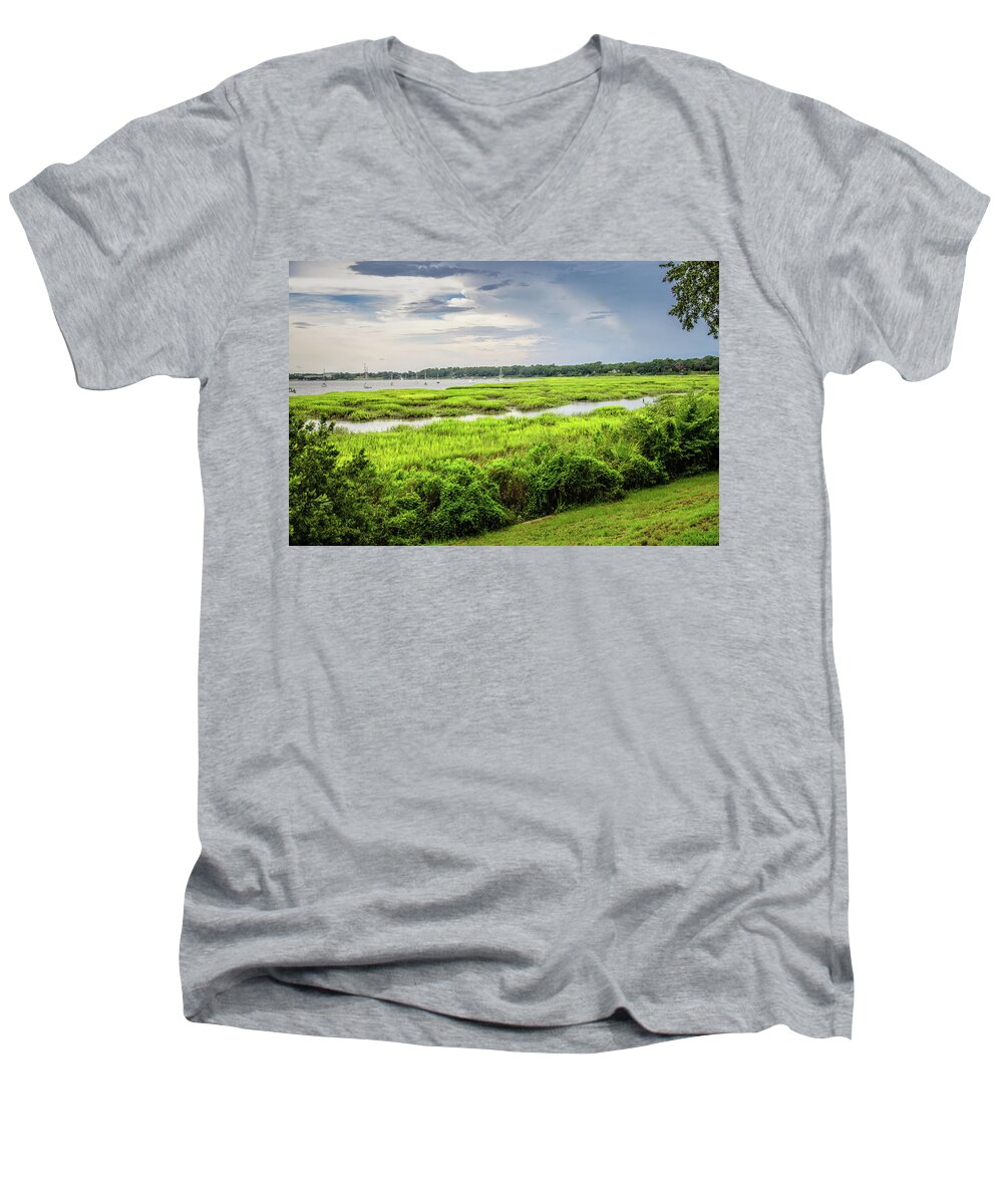 Marsh Men's V-Neck T-Shirt featuring the photograph Bay Street View by Scott Hansen