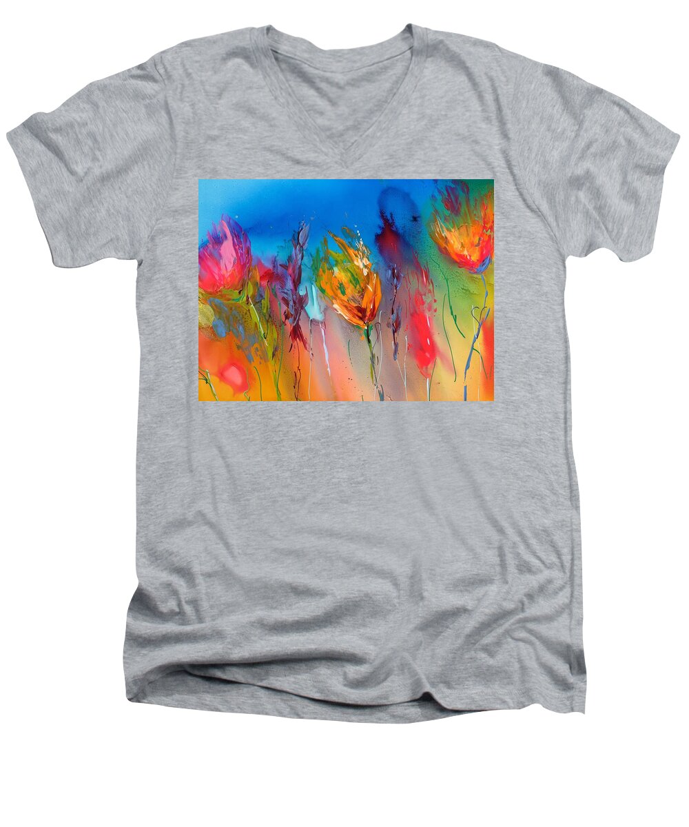 Abstract Men's V-Neck T-Shirt featuring the painting Be Wild And Stay Soft by Bonny Butler