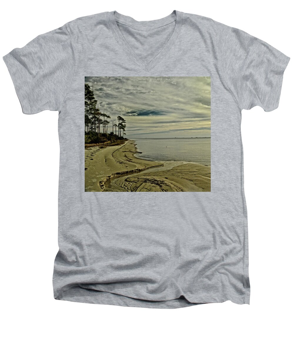 Beach Men's V-Neck T-Shirt featuring the photograph Beach Sunrise by Maggy Marsh