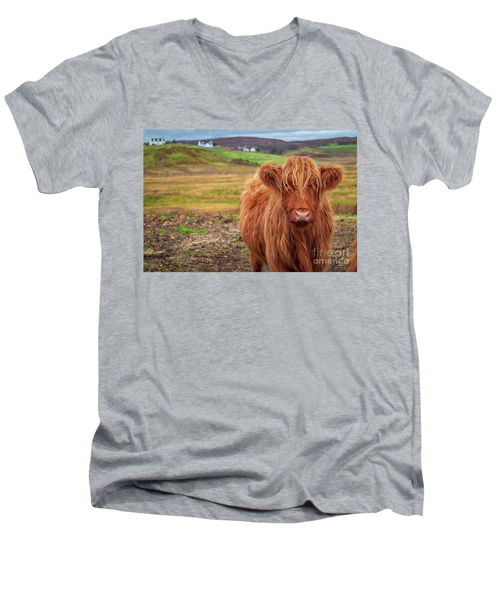 Beautiful Highland Cow Men's V-Neck T-Shirt featuring the photograph Beautiful Highland Cow by Elizabeth Dow
