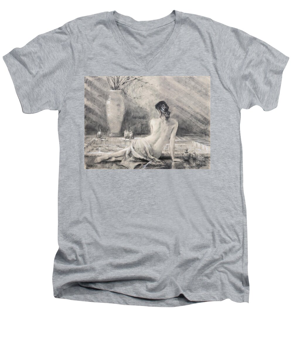 Bath Men's V-Neck T-Shirt featuring the painting Before the Bath by Steve Henderson