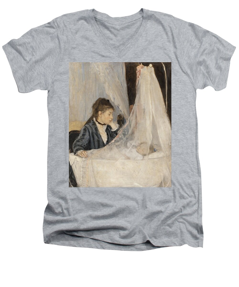 Berthe Morisot Men's V-Neck T-Shirt featuring the painting Berthe Morisot Le Berceau The Cradle. Date/Period 1872. Painting. Oil on canvas. by Berthe Morisot