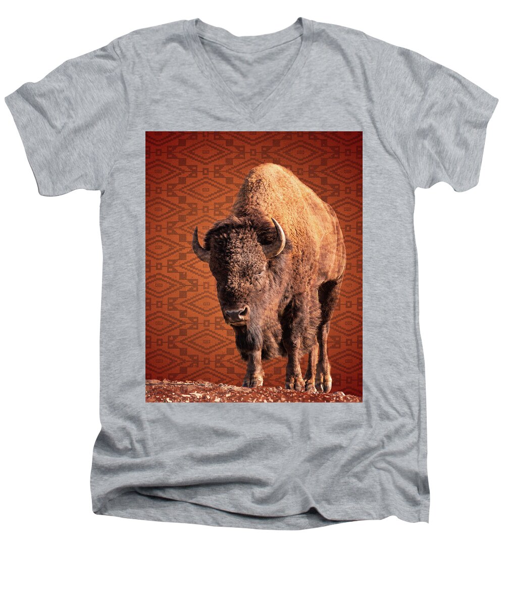 Bison Men's V-Neck T-Shirt featuring the photograph Bison Blanket by Mary Hone