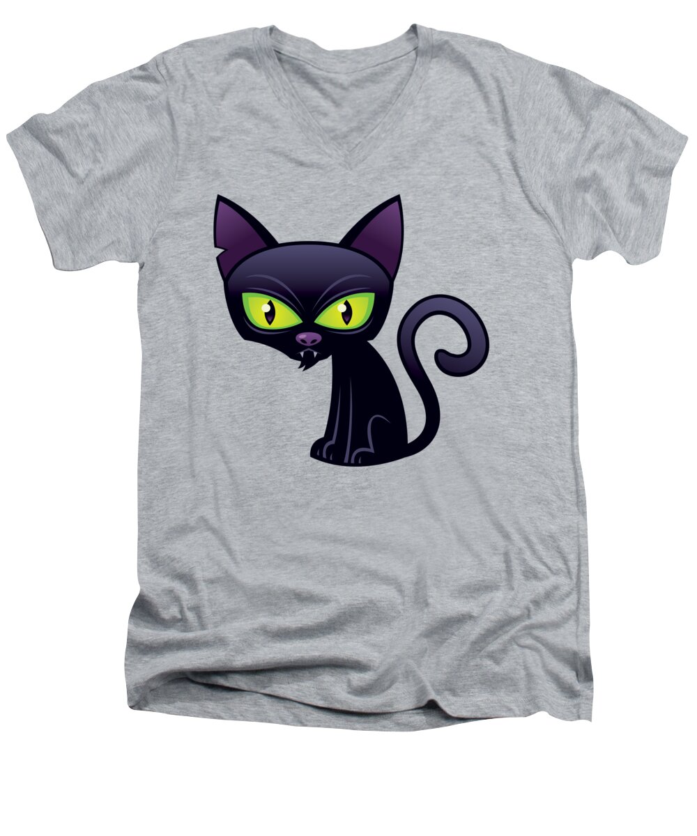 Animal Men's V-Neck T-Shirt featuring the digital art Black Cat by John Schwegel