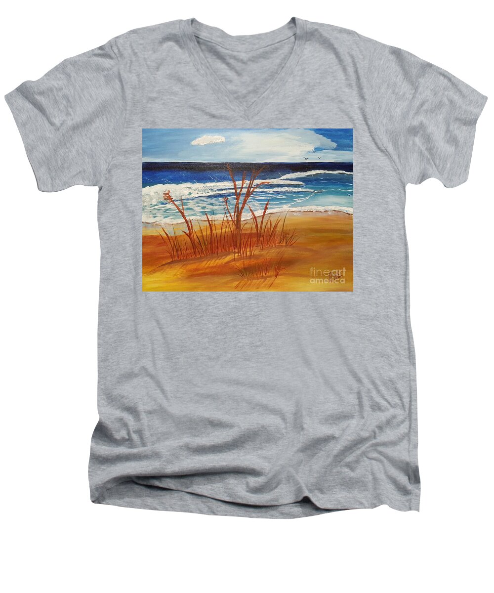 Beach Men's V-Neck T-Shirt featuring the painting Blowing in the Wind by Elizabeth Mauldin
