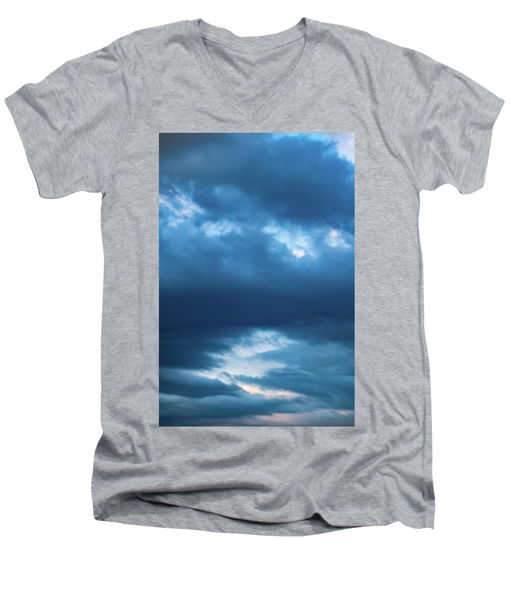 Blue Men's V-Neck T-Shirt featuring the photograph Blue Tie Dyed Sky by Mary Ann Artz