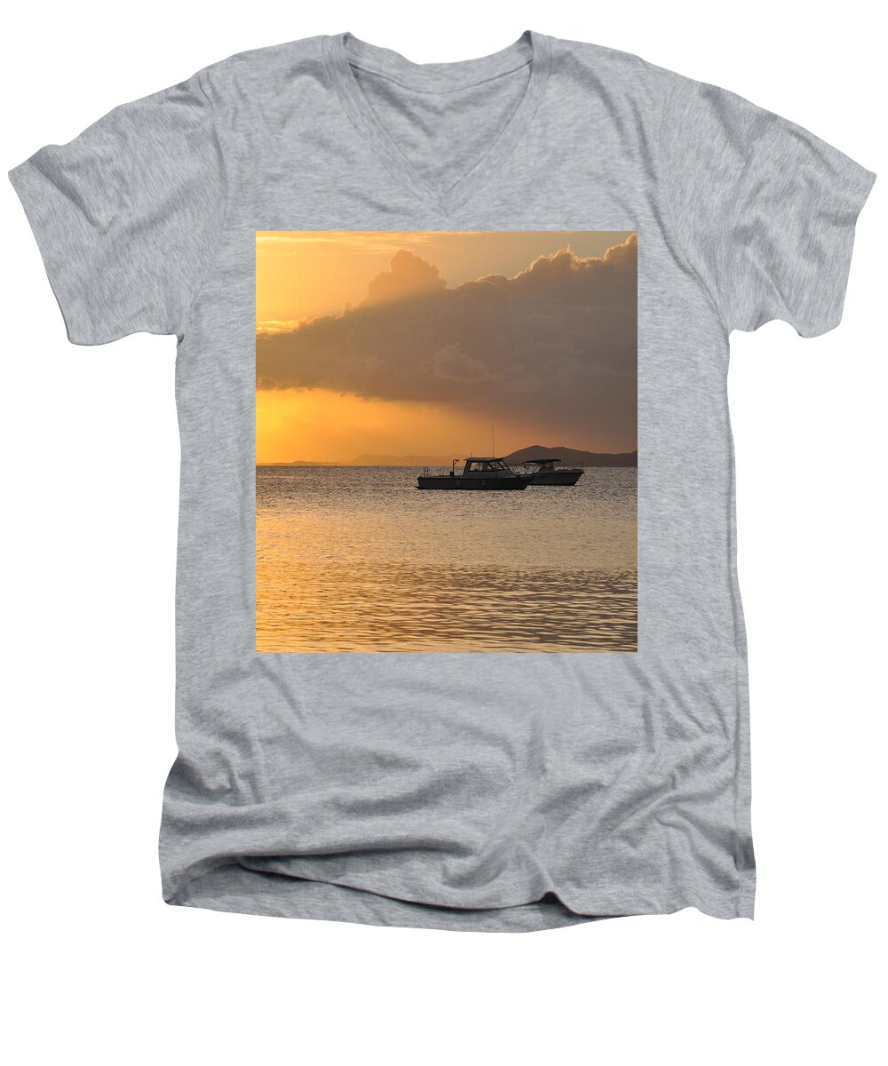 Sunset Men's V-Neck T-Shirt featuring the photograph Brewers Bay Sundown by Climate Change VI - Sales