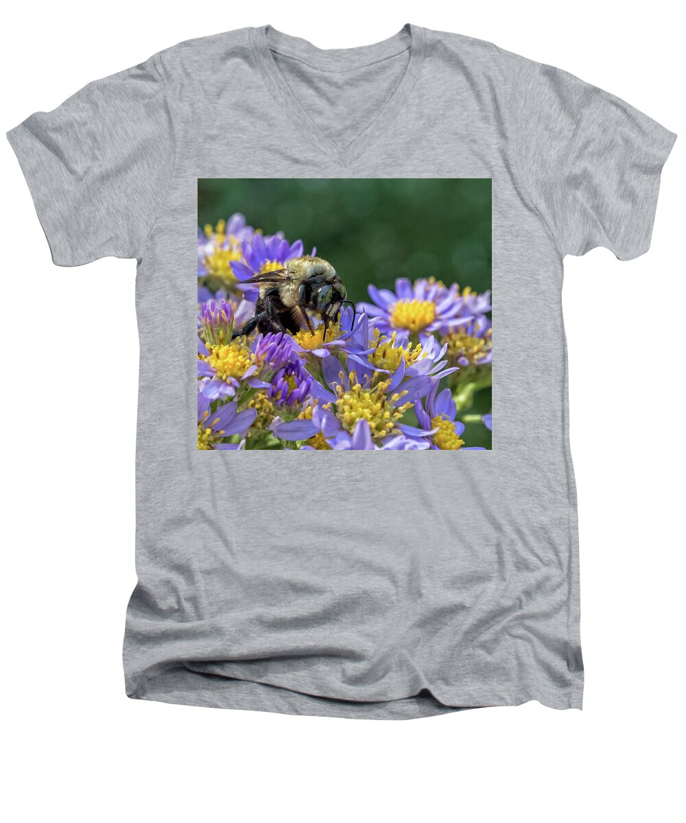 Animals Men's V-Neck T-Shirt featuring the photograph Bumble Bee on Flowers - Atlanta Botanical Garden by Peter Ciro