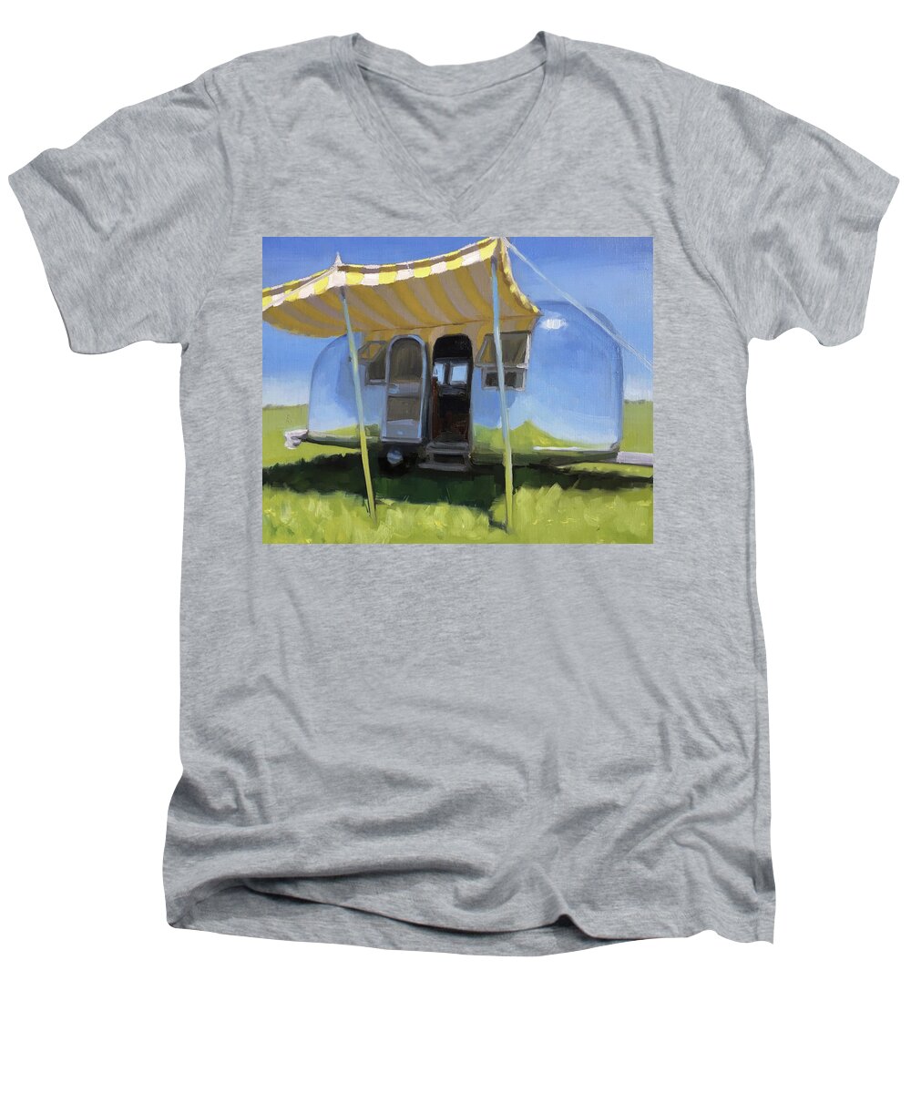 Airstream Men's V-Neck T-Shirt featuring the painting Buttercups and Lemonade by Elizabeth Jose