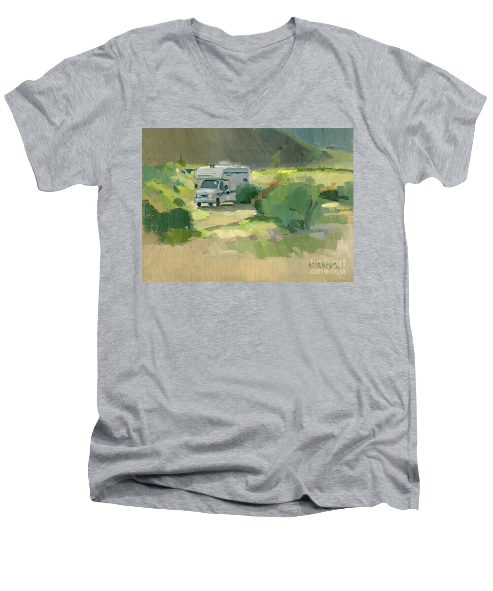 Camping Men's V-Neck T-Shirt featuring the painting Boondocking Desert Life Borrego Springs California by Paul Strahm
