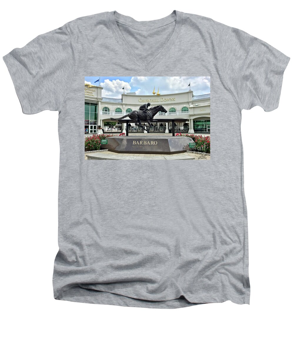 Churchill Downs Men's V-Neck T-Shirt featuring the photograph Churchill Downs Barbaro by CAC Graphics