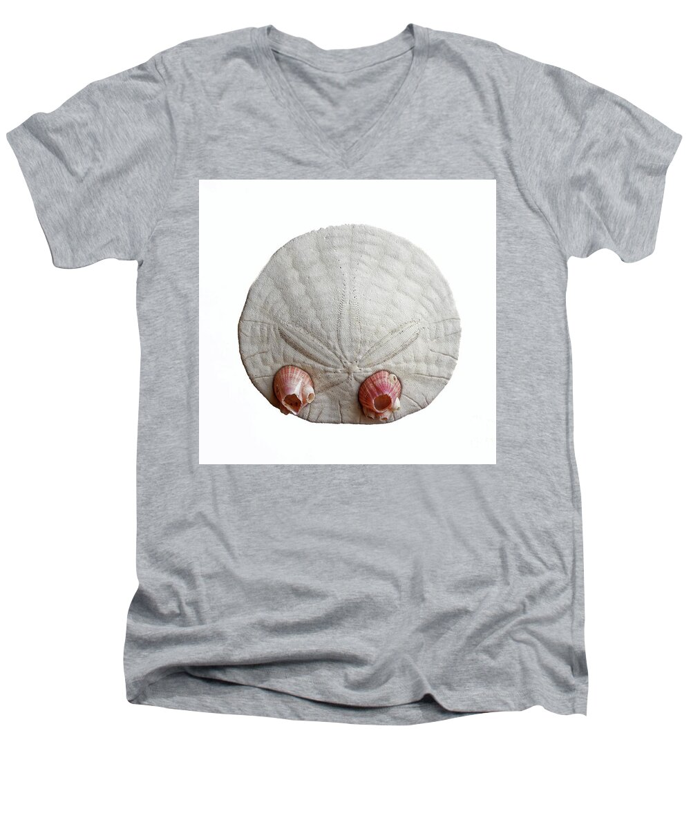 Close Up Men's V-Neck T-Shirt featuring the photograph Closeup Eccentric Sand dollar Dendraster ecentricus Dalls acorn by Robert C Paulson Jr