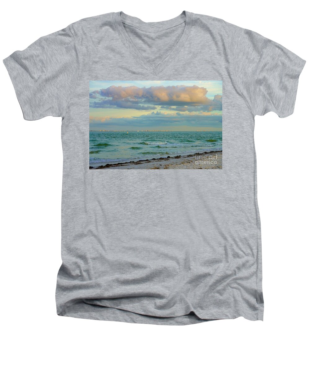 Sea Men's V-Neck T-Shirt featuring the photograph Clouds over Sanibel Beach by Susan Rydberg