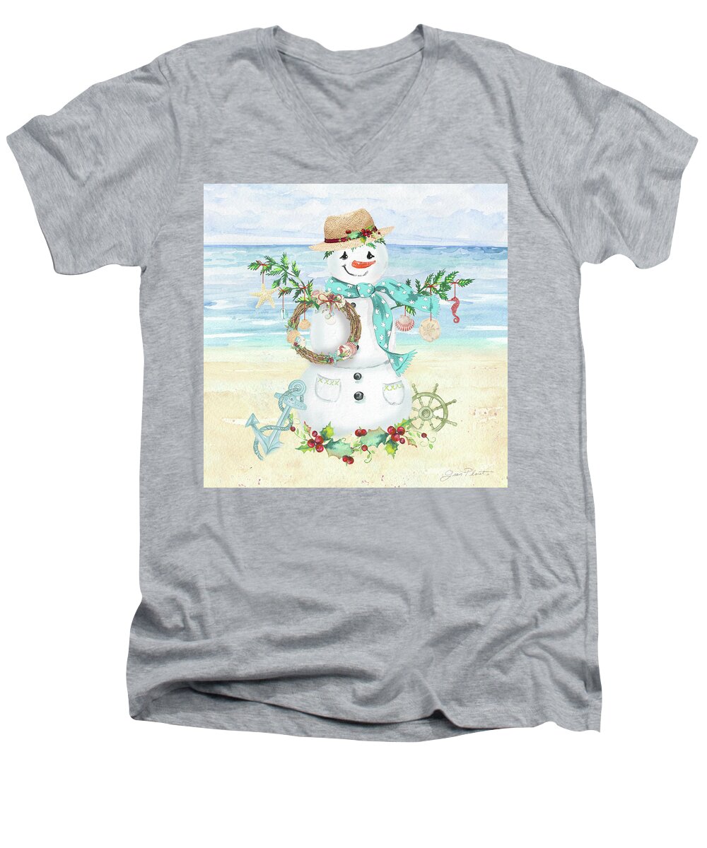 Coastal Men's V-Neck T-Shirt featuring the painting Coastal Christmas F by Jean Plout