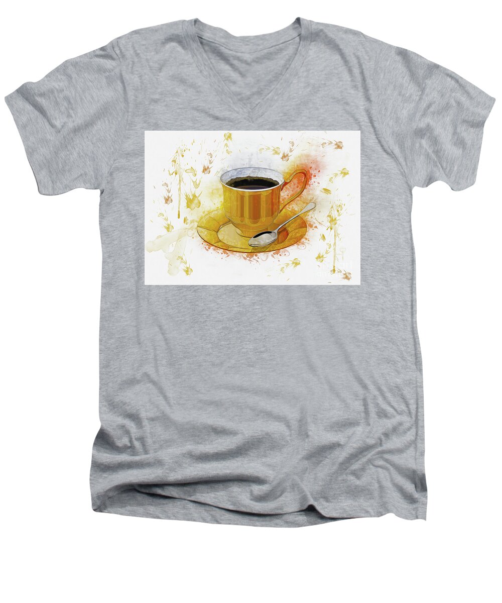 Coffee Men's V-Neck T-Shirt featuring the digital art Coffee Art by Ian Mitchell