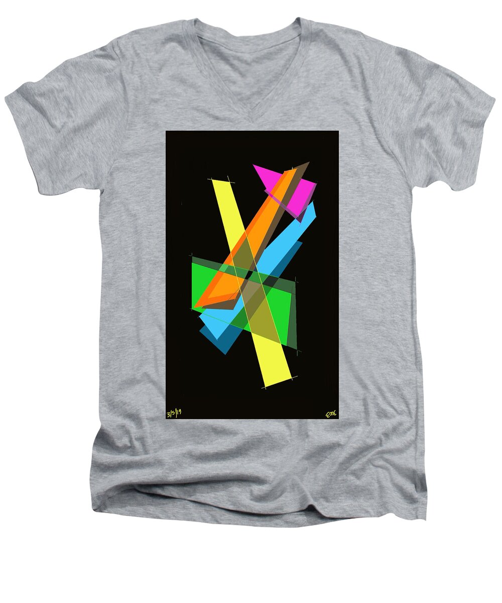  Men's V-Neck T-Shirt featuring the digital art Color Geometry Play by Eric Elizondo