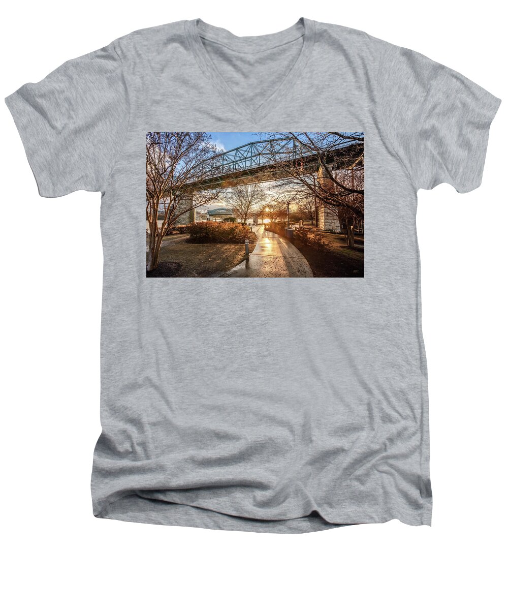 Cooldige Park Men's V-Neck T-Shirt featuring the photograph Coolidge Park Path At Sunset by Steven Llorca