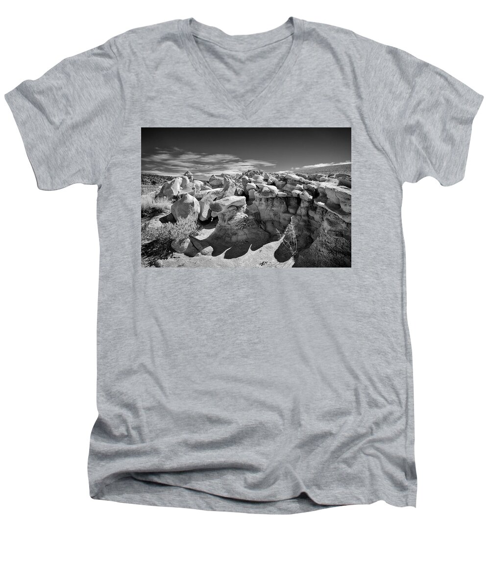Beautiful Photos Men's V-Neck T-Shirt featuring the photograph Cottonwood Creek Strange Rocks 2 BW by Roger Snyder