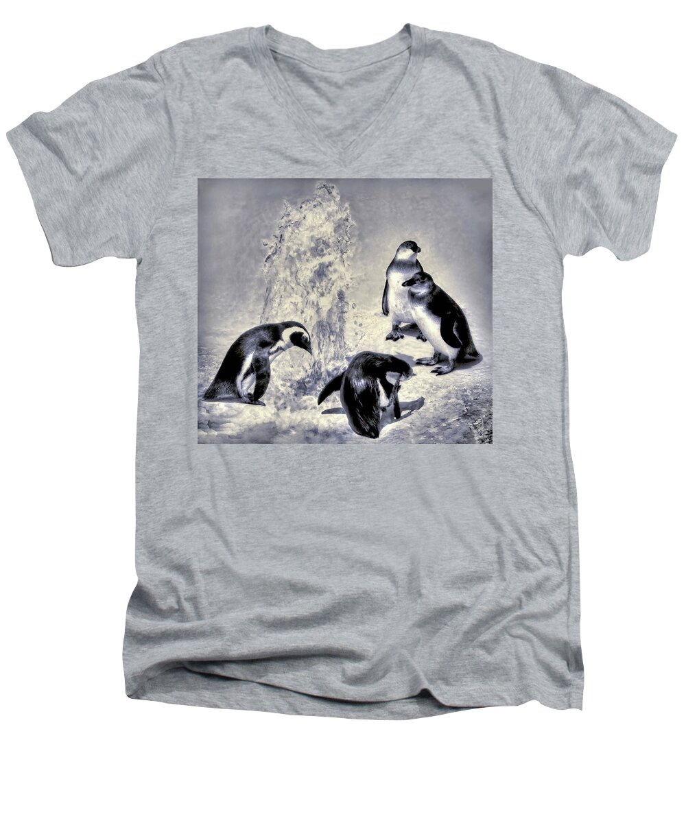 Penguins Men's V-Neck T-Shirt featuring the photograph Cute Penguins by Pennie McCracken