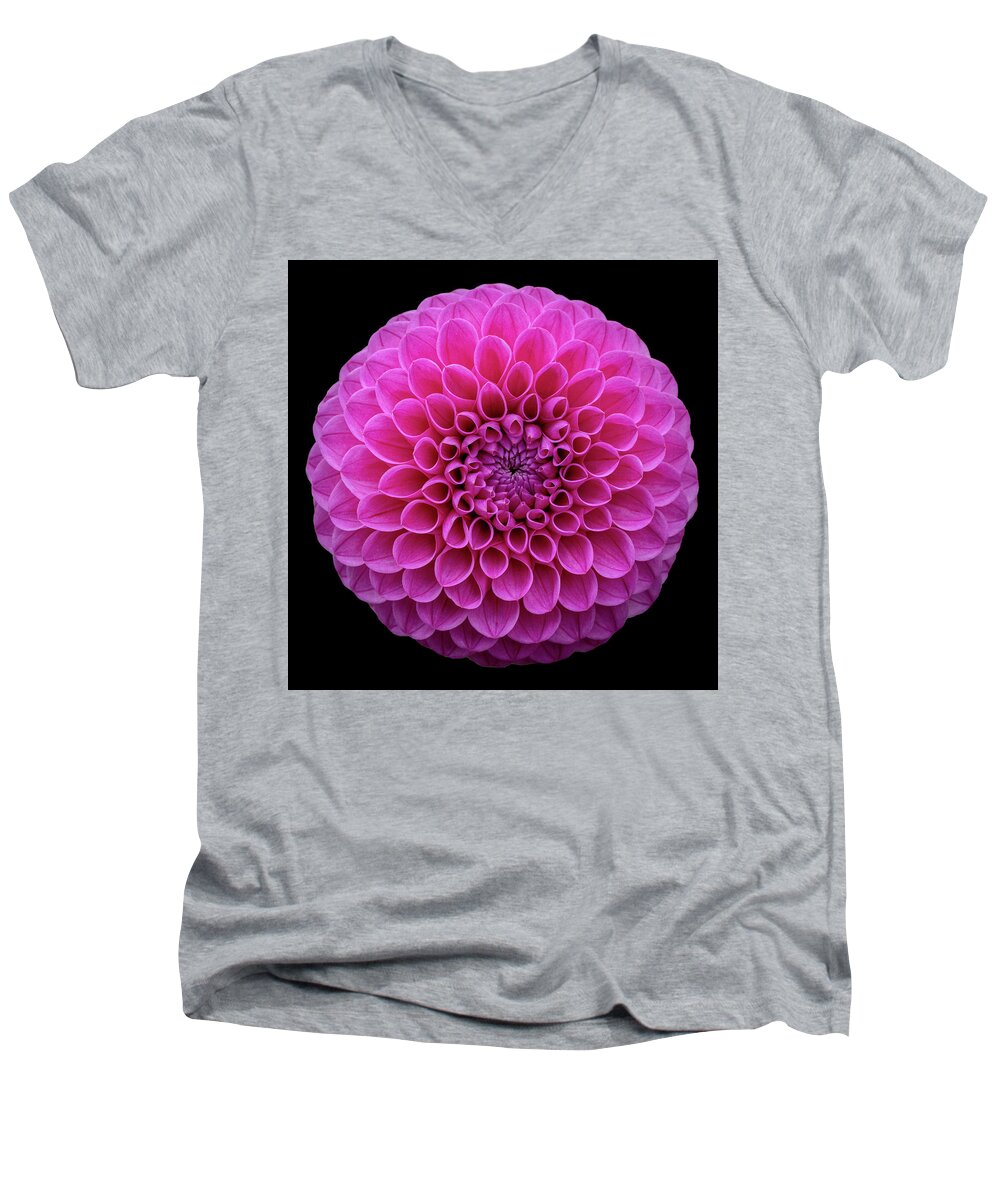 105mm Men's V-Neck T-Shirt featuring the photograph Dahlia Study in Pink by Laura Macky