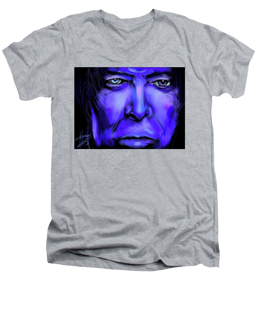 David Bowie Men's V-Neck T-Shirt featuring the painting David Bluey by DC Langer