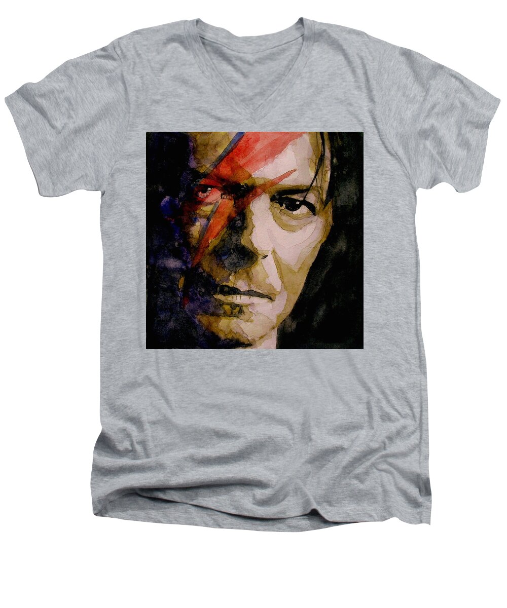 David Bowie Men's V-Neck T-Shirt featuring the painting David Bowie - Past and Present by Paul Lovering