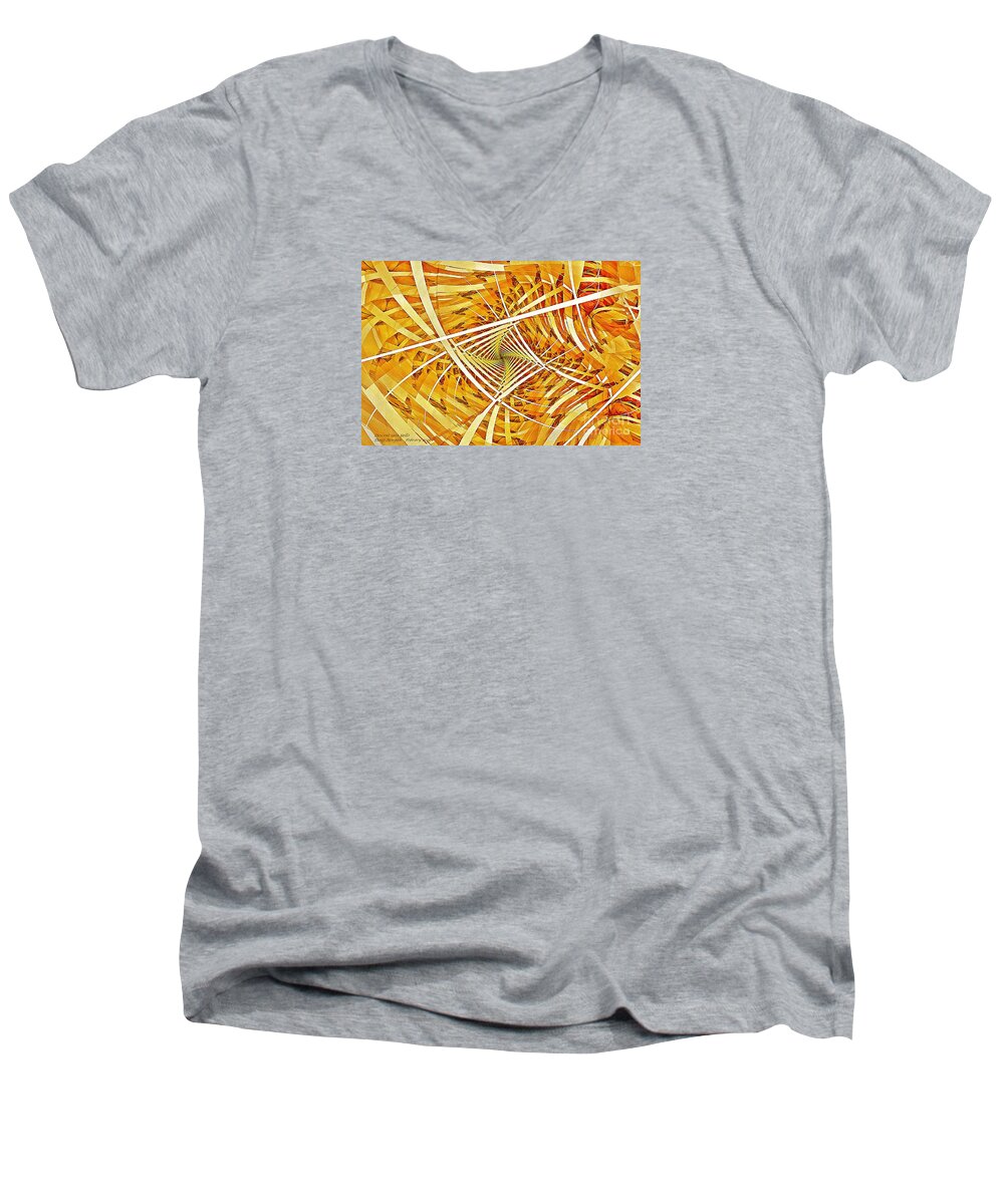 Spiral Fractal 4-arm Spiral Fractal Men's V-Neck T-Shirt featuring the digital art Descent into Yello by Doug Morgan