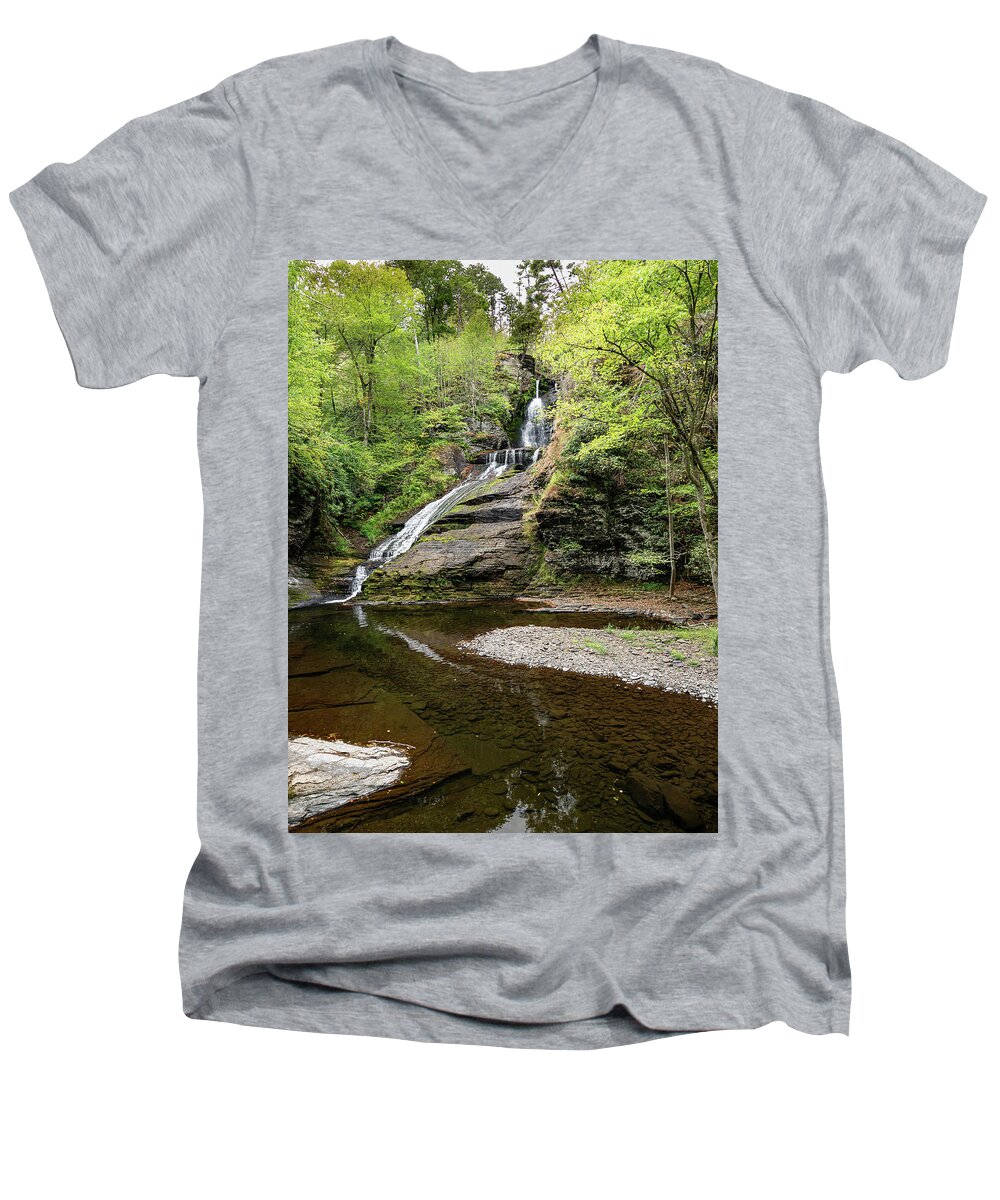 Mountains Men's V-Neck T-Shirt featuring the photograph Dingman's Falls by Patricia Gould