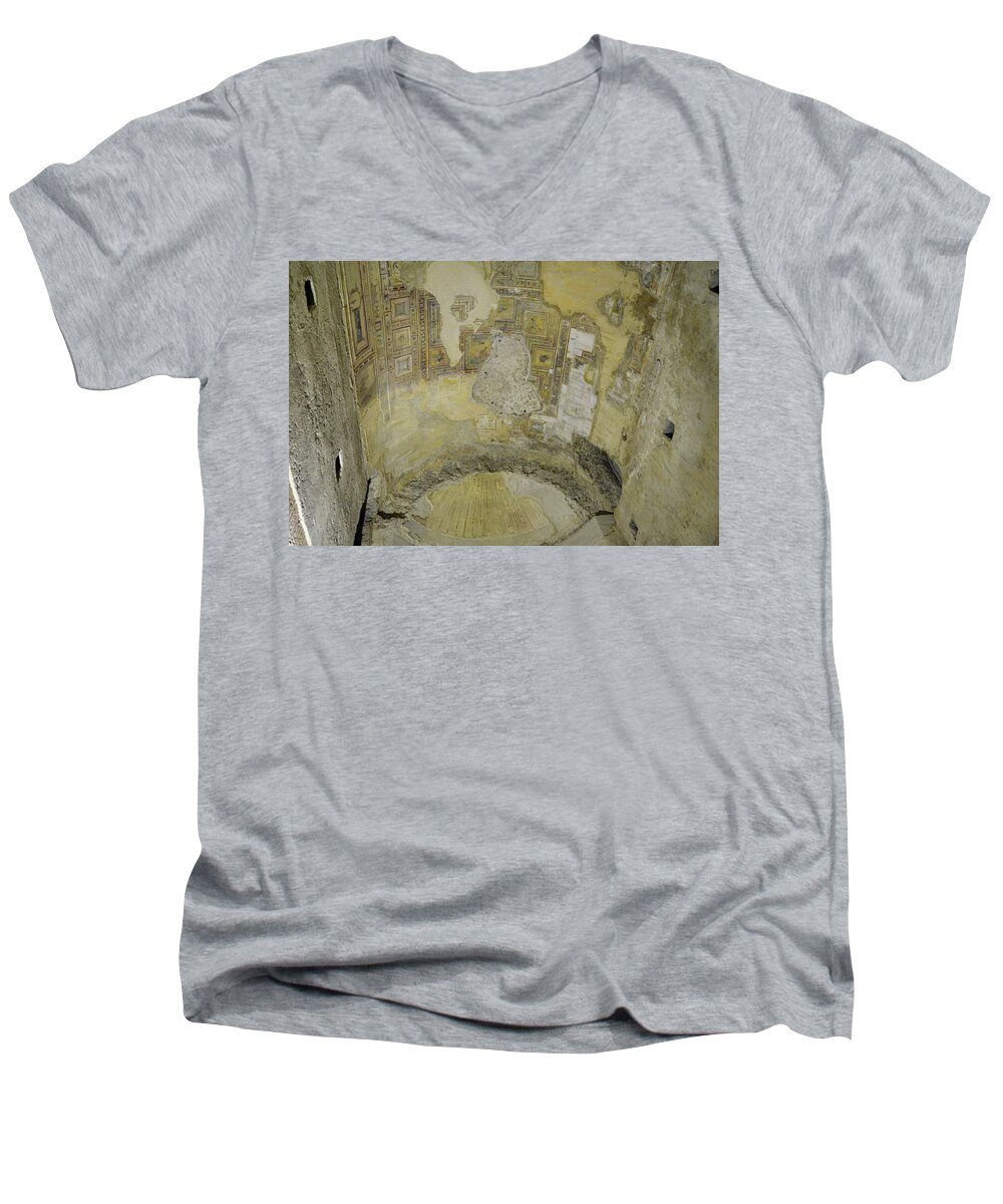 Travelpixpro Men's V-Neck T-Shirt featuring the photograph Domus Aurea Vaulted Ceiling Designs Rome Italy by Shawn O'Brien