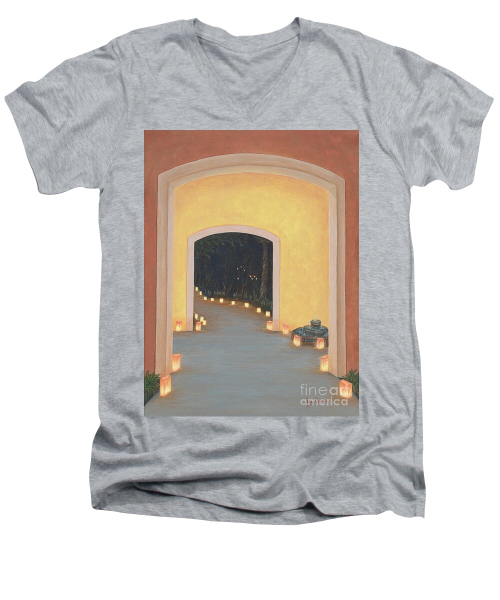 New Men's V-Neck T-Shirt featuring the painting Doorway to the Festival of Lights by Aicy Karbstein
