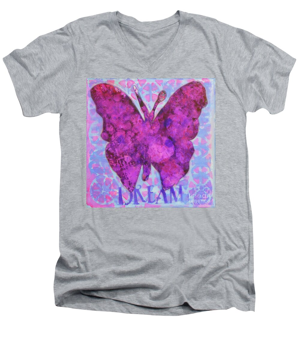 Butterfly Men's V-Neck T-Shirt featuring the mixed media Dream Butterfly by Lisa Crisman