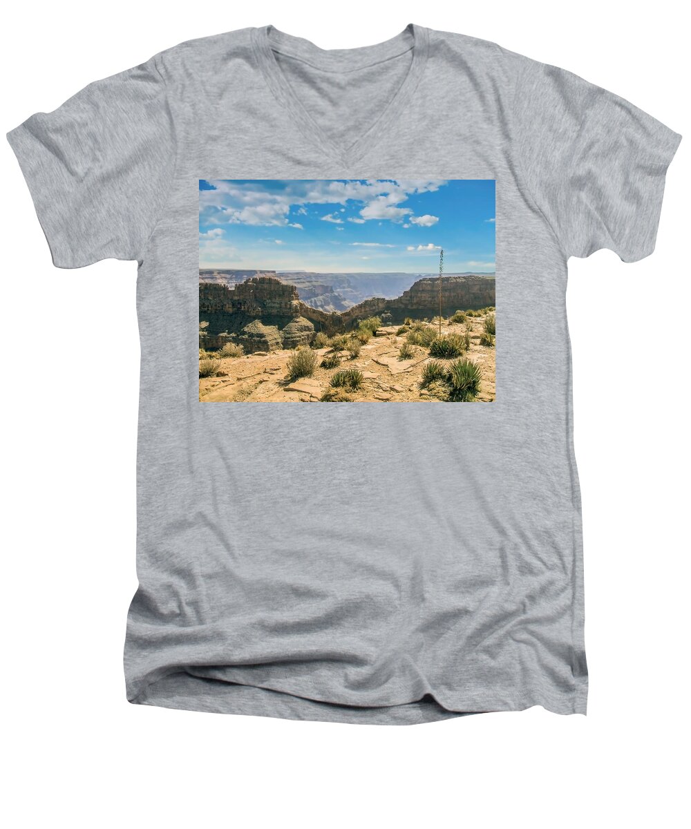 Canyon Men's V-Neck T-Shirt featuring the digital art Eagle Rock, Grand Canyon. by Pheasant Run Gallery