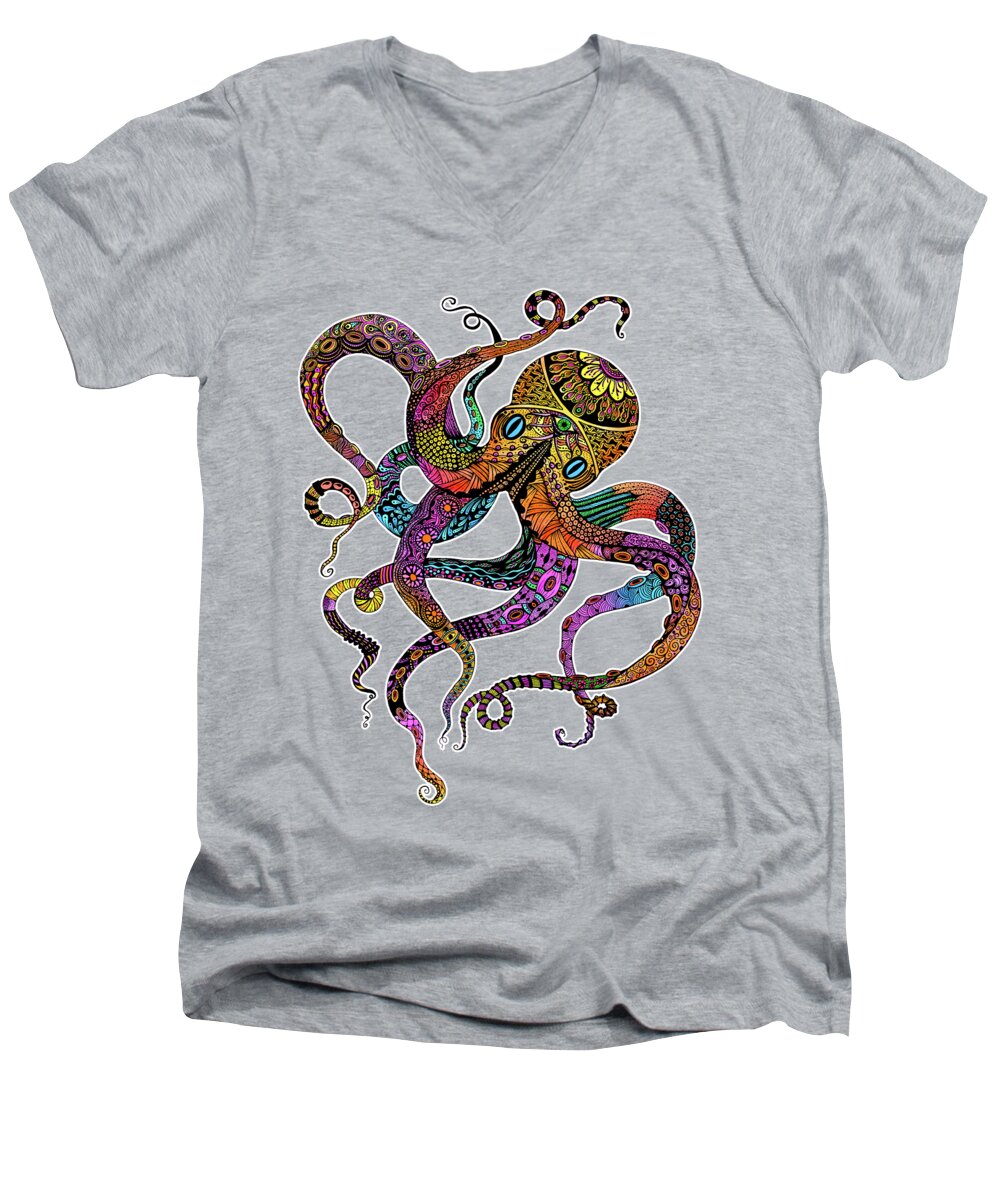 Octopus Men's V-Neck T-Shirt featuring the digital art Electric Octopus by Tammy Wetzel