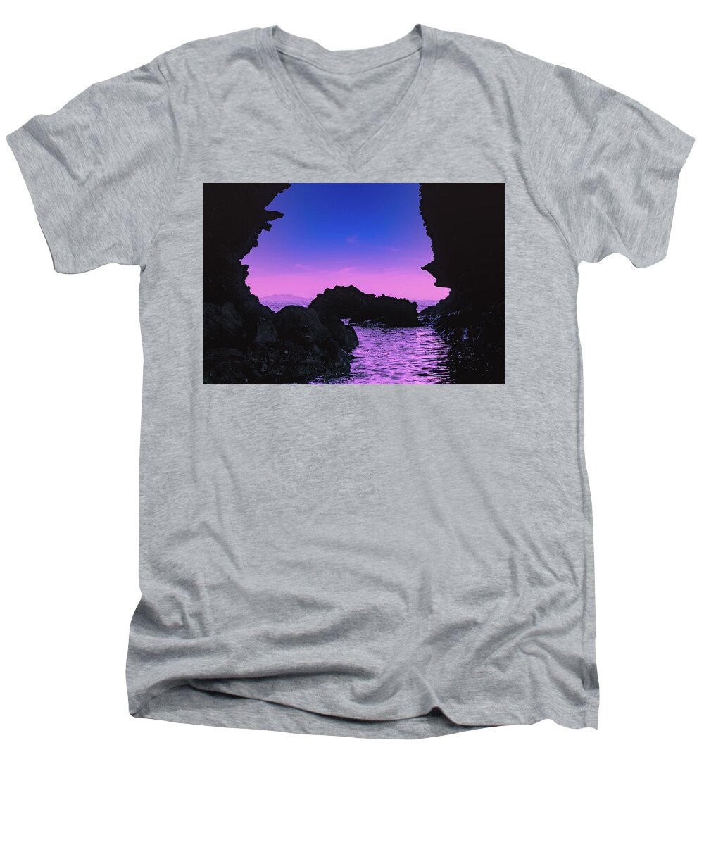 Skyline Men's V-Neck T-Shirt featuring the photograph Espiritu santo island by Silvia Marcoschamer