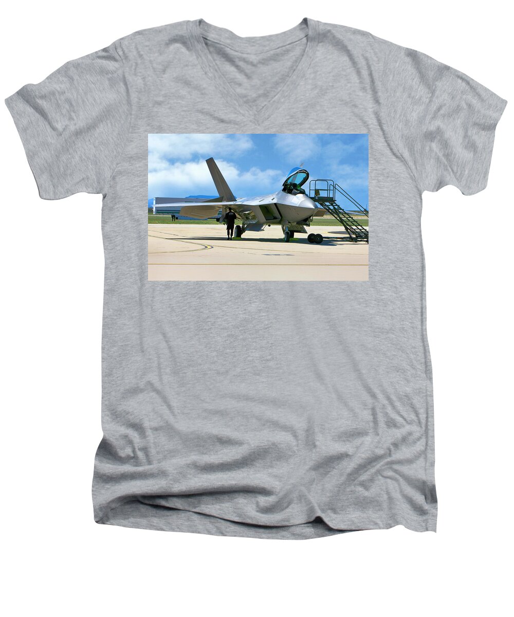 F-22 Men's V-Neck T-Shirt featuring the photograph F22 Rapter by Chris Smith