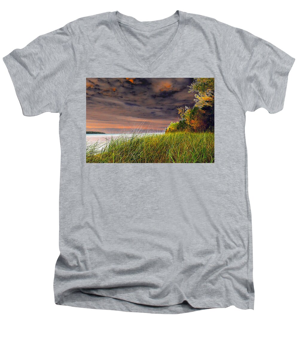 Fall On Lake Superior Men's V-Neck T-Shirt featuring the photograph Fall on Lake Superior by Tom Kelly