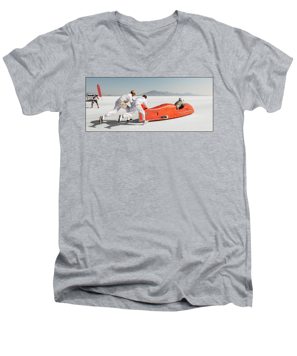 Bonneville Men's V-Neck T-Shirt featuring the photograph Feet Are Flying by Andy Romanoff