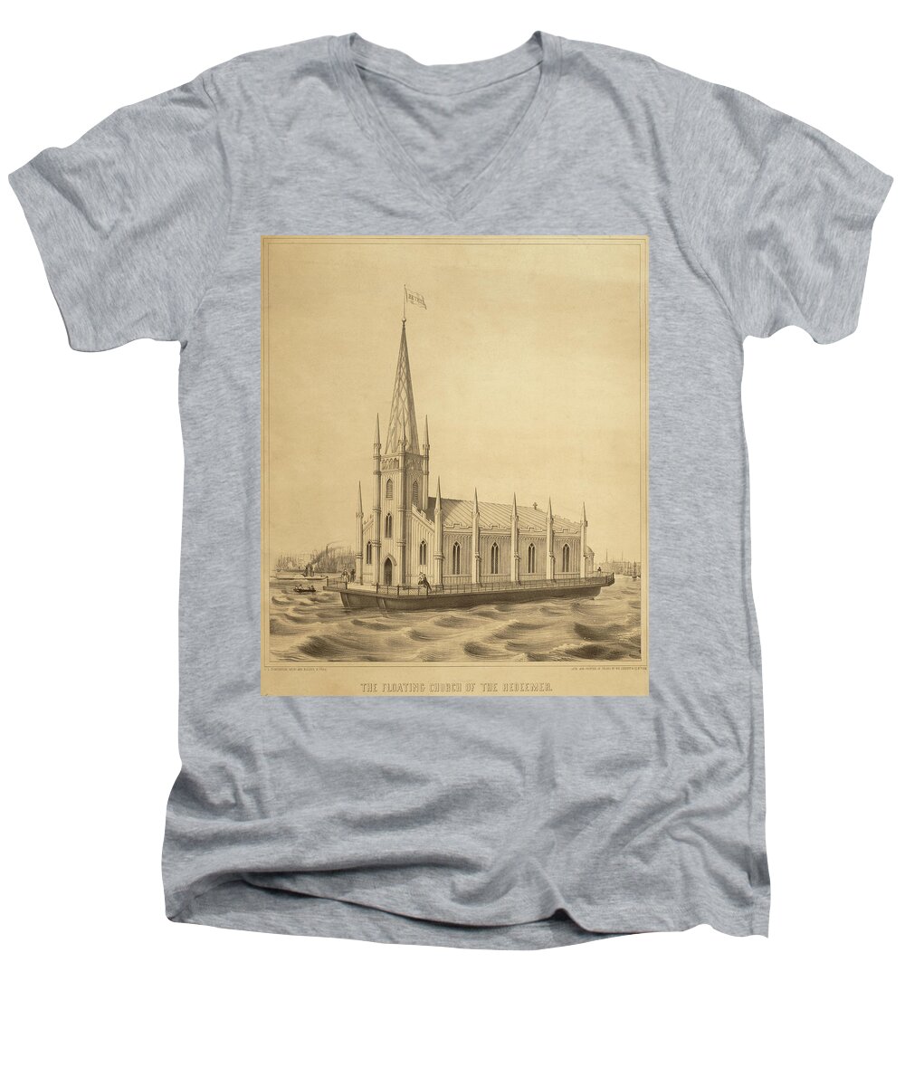 Church Men's V-Neck T-Shirt featuring the mixed media Floating Church of The Redeemer by Dennington
