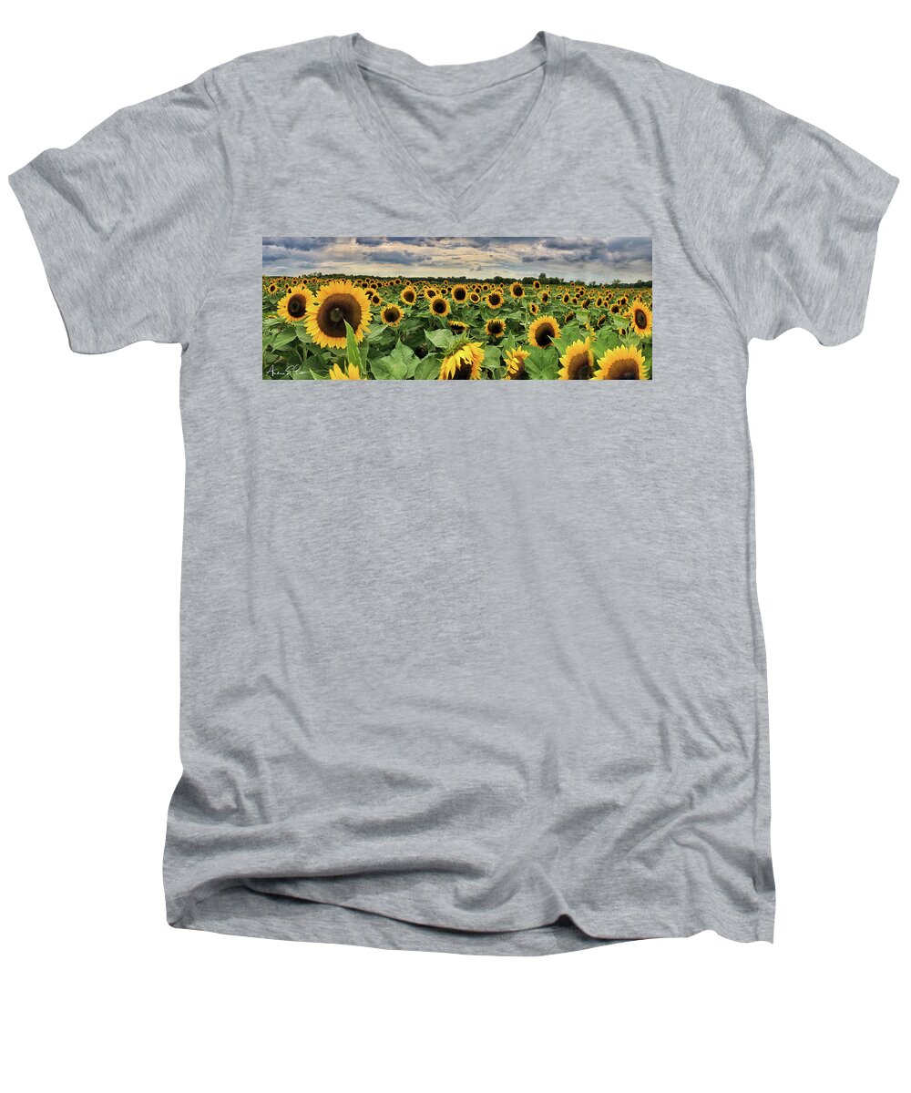 Sunflower Men's V-Neck T-Shirt featuring the photograph Following the Sun by Andrea Platt