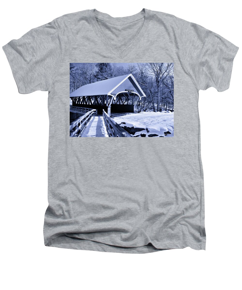 Monochrome Men's V-Neck T-Shirt featuring the photograph Foot Bridge by Harry Moulton