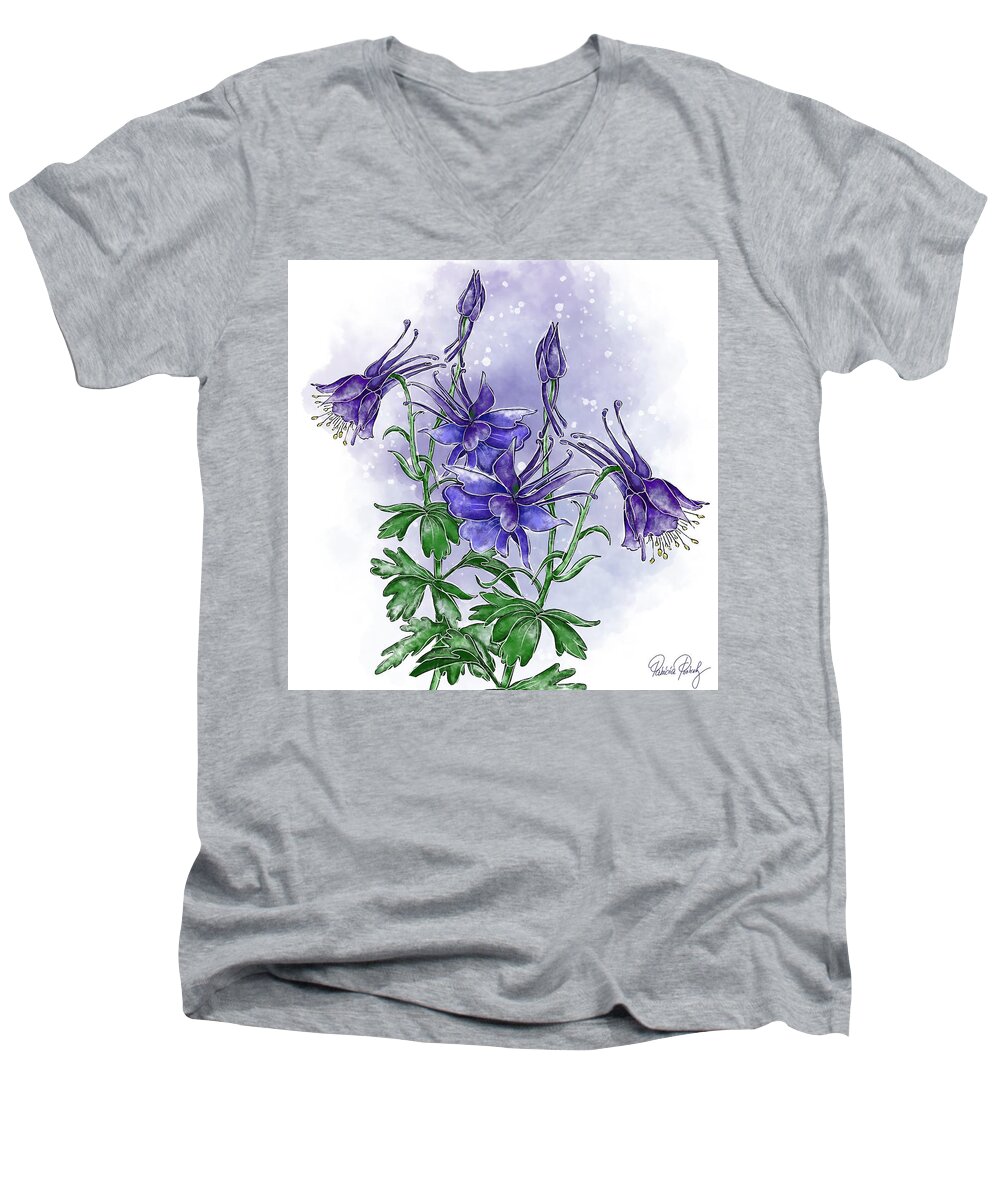 Forest Columbine Men's V-Neck T-Shirt featuring the painting Forest Columbine by Patricia Piotrak