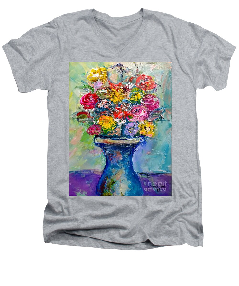 Floral Art Men's V-Neck T-Shirt featuring the painting Fresh Flowers by Deborah Nell