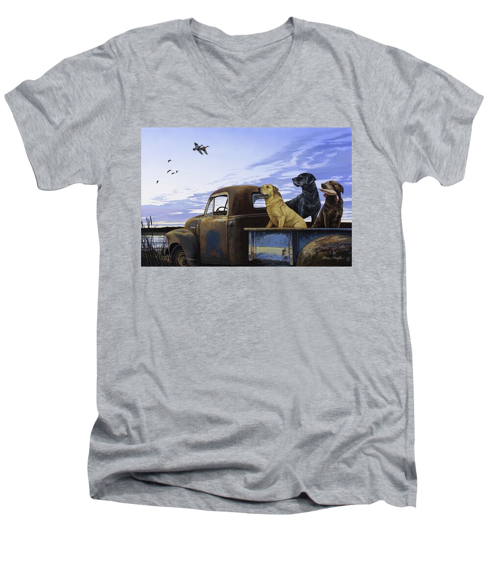 Truck Men's V-Neck T-Shirt featuring the painting Full Load by Anthony J Padgett