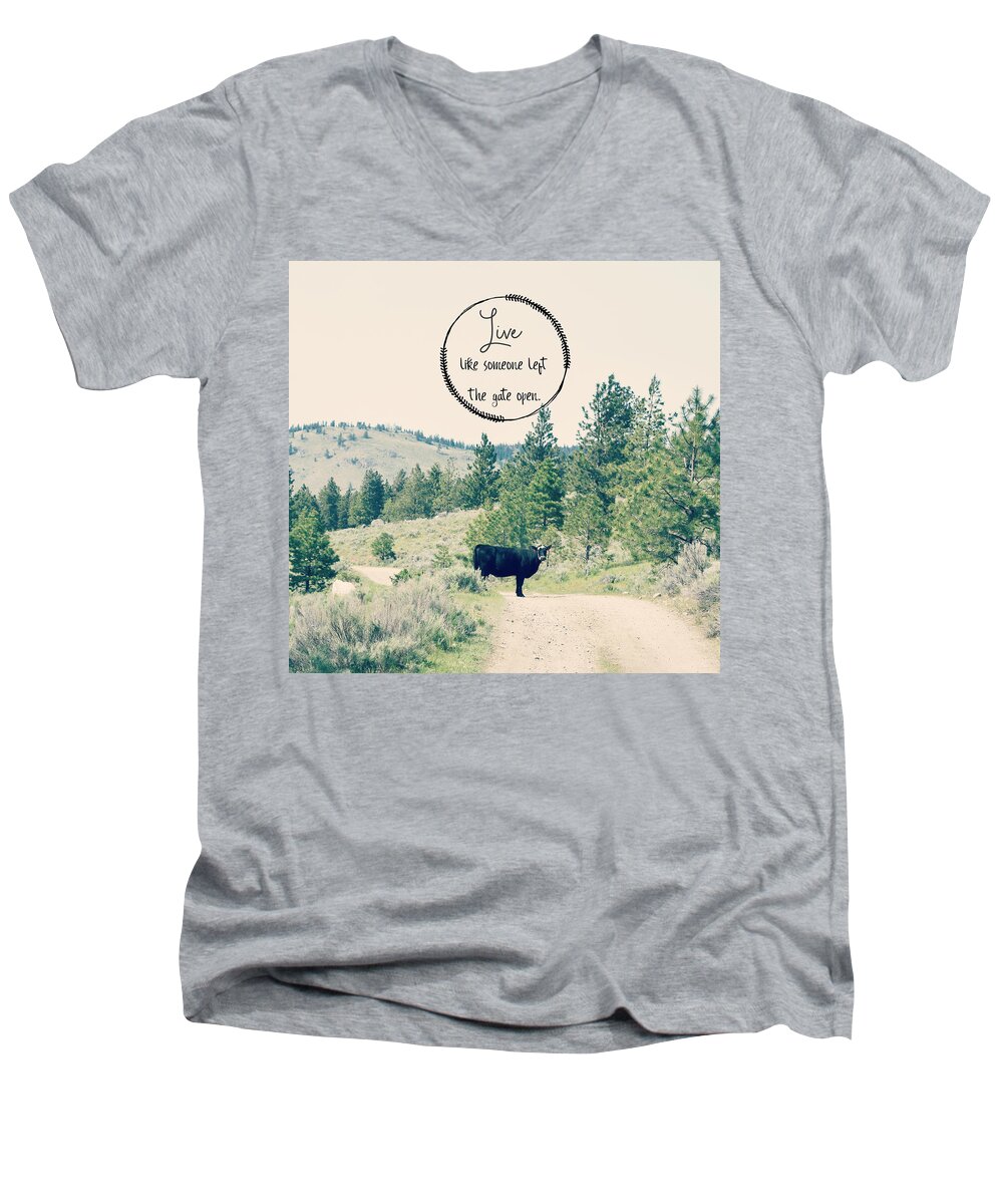 Rdelean Men's V-Neck T-Shirt featuring the photograph Gate Open by Robin Dickinson