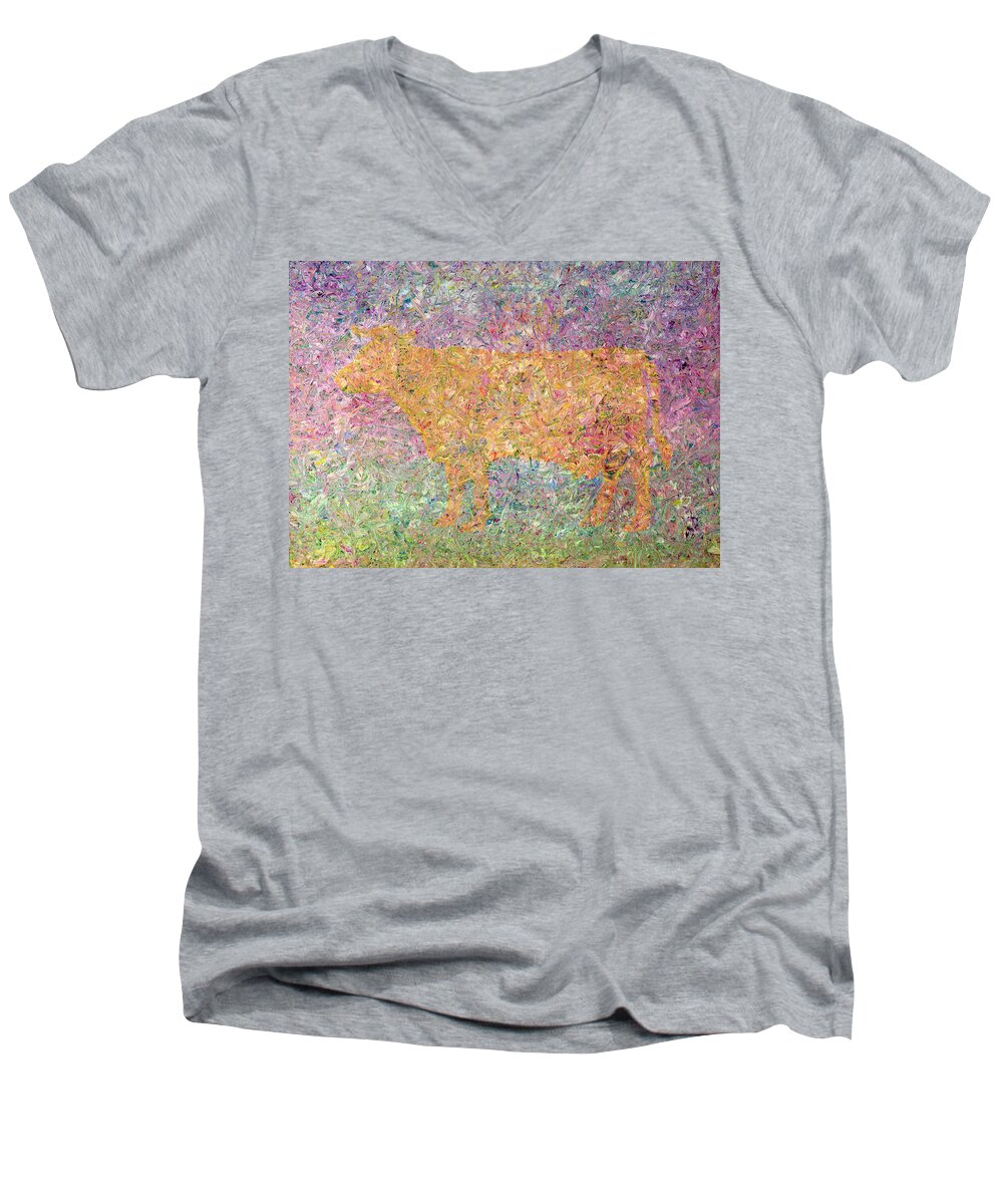 Abstract Men's V-Neck T-Shirt featuring the painting Ghost of a Cow by James W Johnson