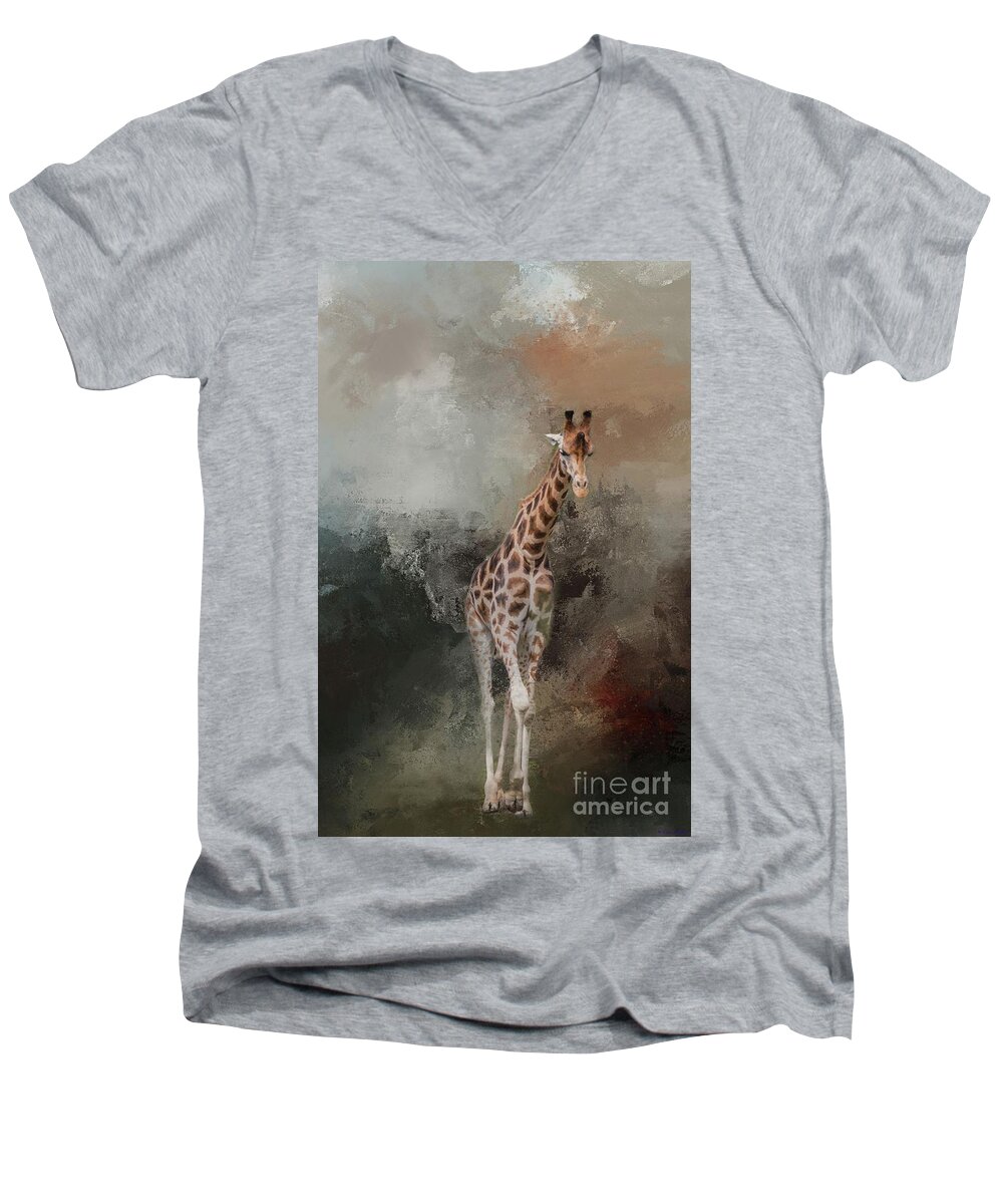 Giraffe Men's V-Neck T-Shirt featuring the photograph Giraffe by Eva Lechner