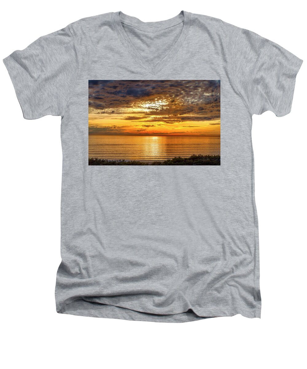 Sunset Men's V-Neck T-Shirt featuring the photograph Golden Sky Golden Path by Gene Parks
